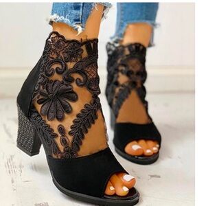 Black Lace Open Toe Boot